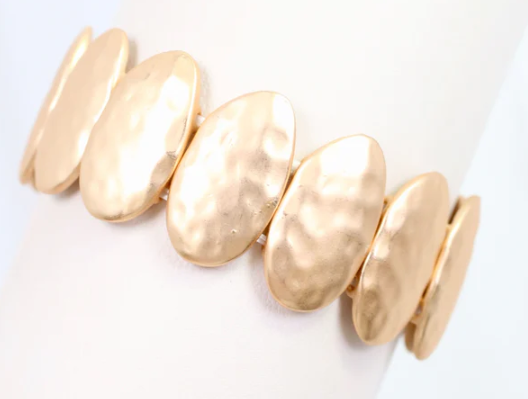 Oconee Hammered Oval Stretch Bracelet Matte Gold