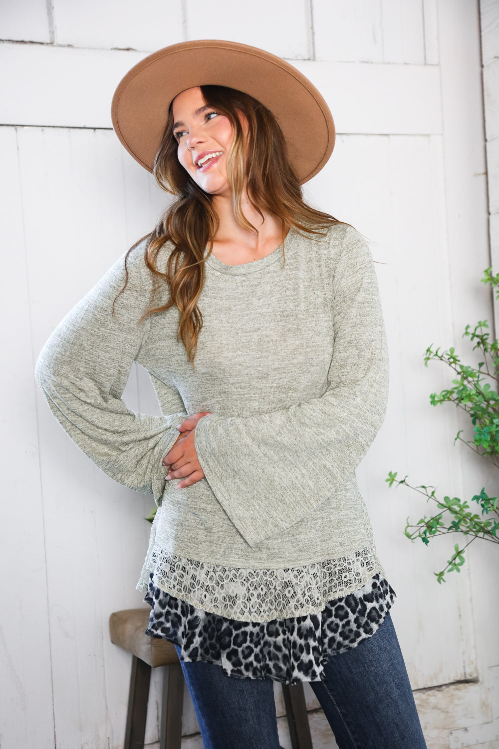 For the Love of Lace Leopard Trim Sweater