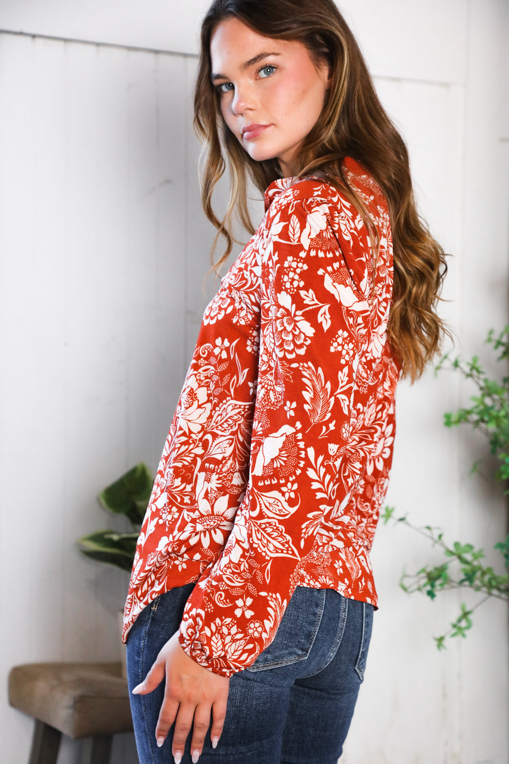 Vintage Botanical Rust Top