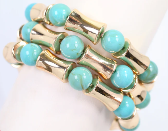 Vasto Bamboo Beaded Bracelet Set Turquoise