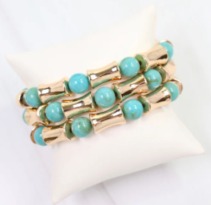 Vasto Bamboo Beaded Bracelet Set Turquoise