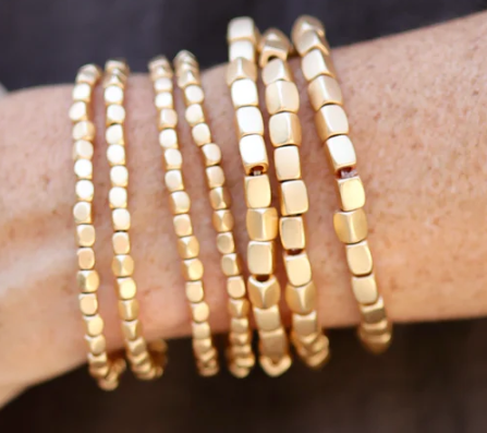 Durham Square Beaded Stretch Bracelet Set Matte Gold