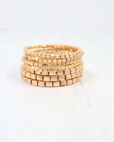 Durham Square Beaded Stretch Bracelet Set Matte Gold