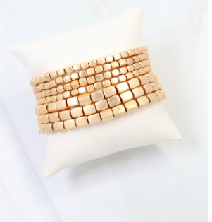 Durham Square Beaded Stretch Bracelet Set Matte Gold