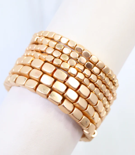 Durham Square Beaded Stretch Bracelet Set Matte Gold