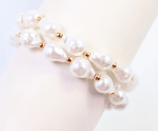 Rye Baroque Pearl Stretch Bracelet Cream