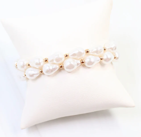Rye Baroque Pearl Stretch Bracelet Cream