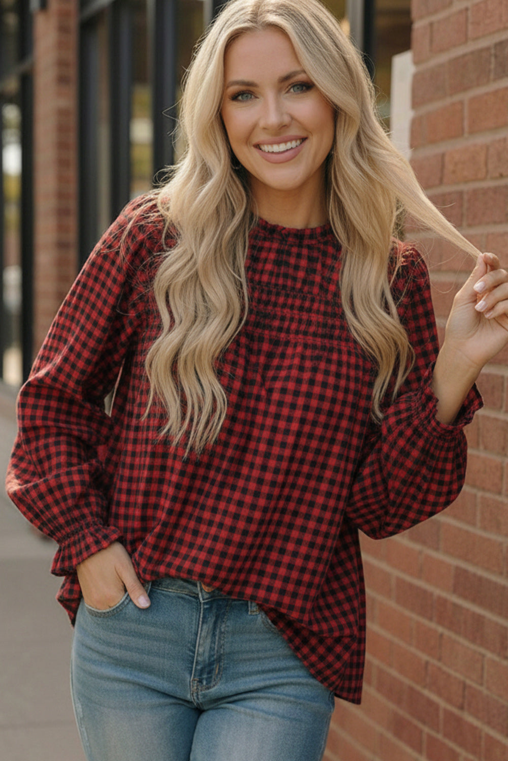 Wildwood Check Red Smock