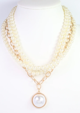 June Pearl Link Layered Necklace Gold