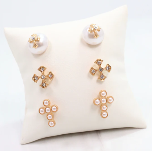 Minnie Lou Cross Earring Set Worn Gold
