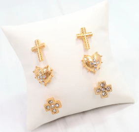Minton Cross Earring Set Worn Gold