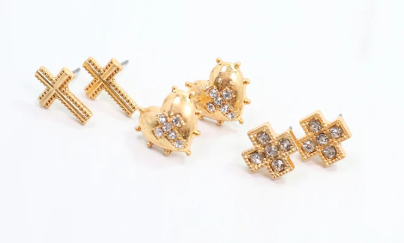 Minton Cross Earring Set Worn Gold