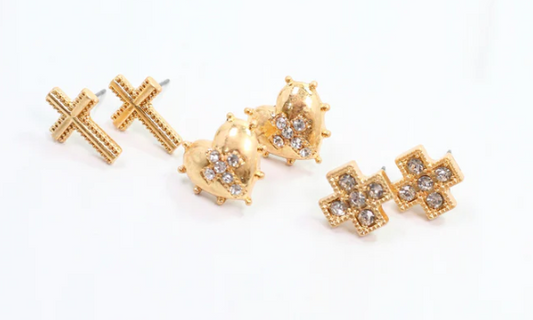 Minton Cross Earring Set Worn Gold
