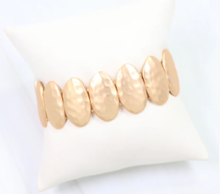 Oconee Hammered Oval Stretch Bracelet Matte Gold