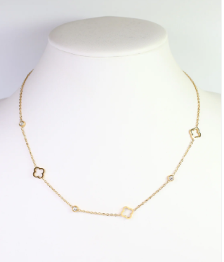 Ranier Clover and CZ Necklace WP Gold