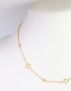 Ranier Clover and CZ Necklace WP Gold