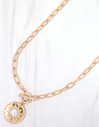 Terrace Circle Drop Toggle Necklace Pearl